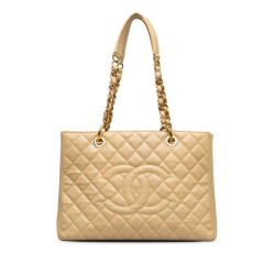 Chanel AB Chanel Brown Light Beige Caviar Leather Leather Caviar Grand Shopping Tote Italy