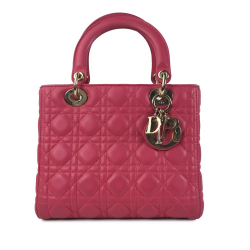 Christian Dior B Dior Pink Lambskin Leather Leather Medium Lambskin Cannage Lady Dior Italy