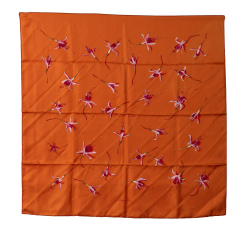 Hermès AB Hermès Orange Silk Fabric Fleurs de Fuchsia Scarf France