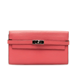 Hermès B Hermès Pink Calf Leather Chevre Classic Kelly Wallet France