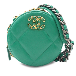 Chanel AB Chanel Green Lambskin Leather Leather 19 Round Lambskin Clutch With Chain France