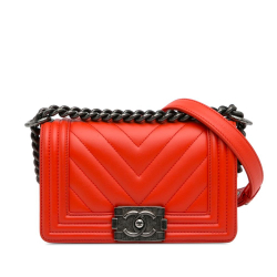 Chanel AB Chanel Red Lambskin Leather Leather Small Chevron Boy Flap Bag France