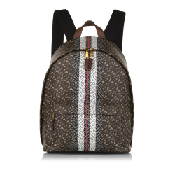 Burberry B Burberry Brown Coated Canvas Fabric Monogram Stripe Backpack Italy