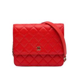 Chanel AB Chanel Red Caviar Leather Leather CC Caviar Square Wallet on Chain Italy