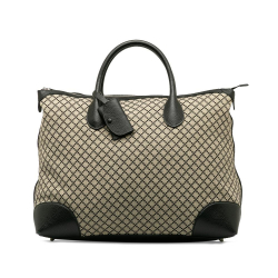 Gucci B Gucci Brown Beige with Black Canvas Fabric Large Diamante Travel Bag Italy