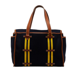 Hermès B Hermes Blue Navy Wool Fabric Cabas Camail Tote Bag France