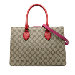 Gucci B Gucci Brown Beige with Pink Coated Canvas Fabric Medium GG Supreme Convertible Tote Italy