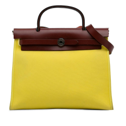 Hermès B Hermes Yellow with Red Burgundy Canvas Fabric Toile Herbag Zip 31 France