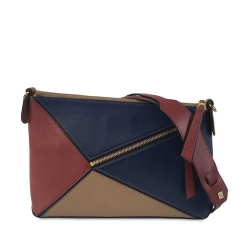 Loewe AB LOEWE Blue Navy with Multi Calf Leather Tricolor Puzzle Pochette Crossbody Spain