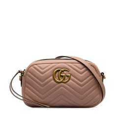 Gucci AB Gucci Pink Calf Leather Small GG Marmont Matelasse Crossbody Italy