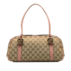 Gucci AB Gucci Brown Beige Canvas Fabric GG Twins Shoulder Bag Italy