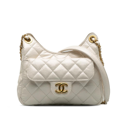 Chanel AB Chanel White Calf Leather Small CC Crumpled skin Wavy Hobo Italy