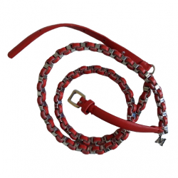 Max Mara Red leather / silver metal belt L