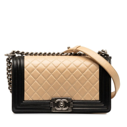 Chanel AB Chanel Brown Beige Lambskin Leather Leather Medium Lambskin Boy Bicolor Flap Bag France