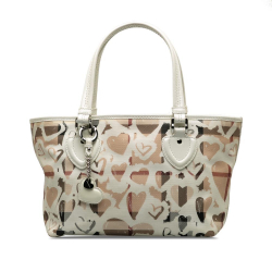 Burberry AB Burberry Brown Beige with White Coated Canvas Fabric Hearts House Check Gracie Tote Bag Italy