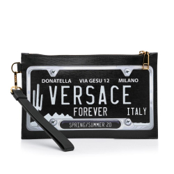 Versace A Versace Black Calf Leather License Plate Clutch Italy