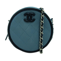 Chanel B Chanel Blue Lambskin Leather Leather Lambskin CC Round Chain Crossbody France