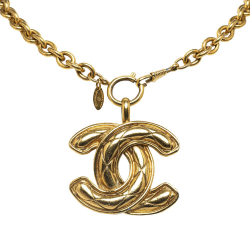Chanel B Chanel Gold Gold Plated Metal CC Pendant Necklace France