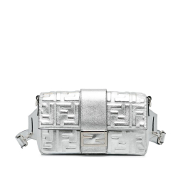 Fendi AB Fendi Silver Calf Leather Prints On Zucca Embossed Convertible Baguette Belt Bag Italy