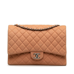 Chanel B Chanel Brown Beige Caviar Leather Leather Maxi Classic Caviar Double Flap Italy