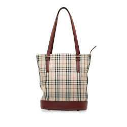 Burberry B Burberry Brown Beige with Red Coated Canvas Fabric House Check Tote Bag United Kingdom