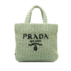 Prada AB Prada Green Raffia Natural Material Small Logo Tote Bag Italy