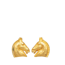 Hermès B Hermes Gold Gold Plated Metal Cheval Clip on Earrings France