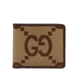 Gucci AB Gucci Brown Beige Canvas Fabric Jumbo GG Bifold Small Wallet Italy