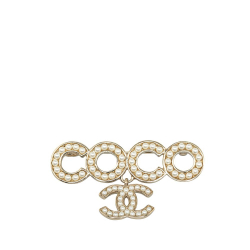 Chanel AB Chanel White Brass Metal Coco Faux Pearl Brooch Italy
