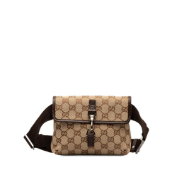 Gucci AB Gucci Brown Beige Canvas Fabric GG Jackie Belt Bag Italy
