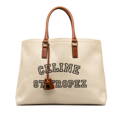 Celine AB Celine White Canvas Fabric St. Tropez Horizontal Cabas Tote Italy