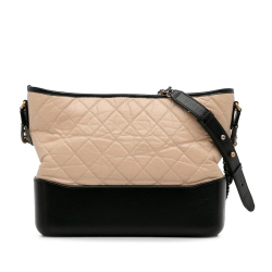 Chanel AB Chanel Brown Beige with Black Lambskin Leather Leather Medium Lambskin Gabrielle Crossbody Italy