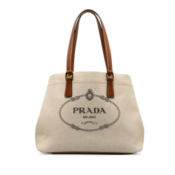 Prada AB Prada White Canvas Fabric Canapa Logo Tote Bag Italy