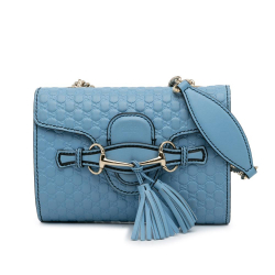 Gucci AB Gucci Blue Calf Leather Mini Microguccissima Emily Crossbody Bag Italy