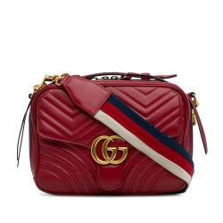 Gucci B Gucci Red Calf Leather Small GG Marmont Sylvie Top Handle Satchel Italy