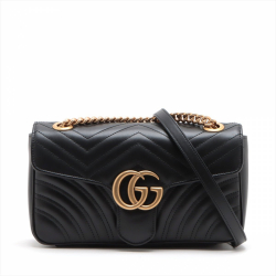 Gucci GG Marmont Small Chevron Leather Flap Bag Black