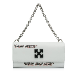 Off-White AB Off-White White Calf Leather Jitney Quote Wallet on Chain Italy