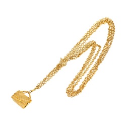 Chanel B Chanel Gold Gold Plated Metal CC Flap Charm Necklace France