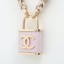 Chanel Coco Chain Necklace Padlock Purple Leather Gold