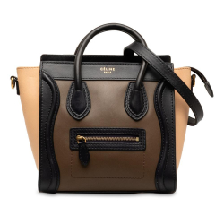 Celine B Celine Brown with Black Calf Leather Nano Luggage Tricolor Tote Italy