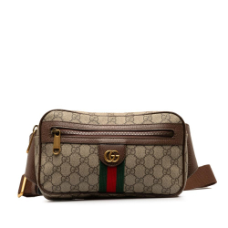 Gucci B Gucci Brown Beige Canvas Fabric GG Supreme Ophidia Belt Bag Italy