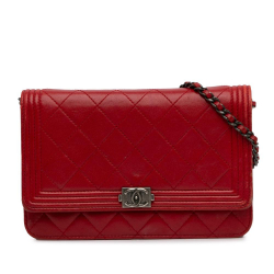 Chanel B Chanel Red Lambskin Leather Leather Lambskin Boy Wallet On Chain Italy