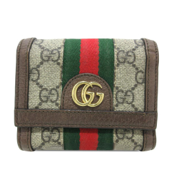 Gucci AB Gucci Brown Beige Coated Canvas Fabric GG Supreme Ophidia Small Wallet Italy