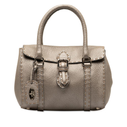 Fendi B Fendi Gray Calf Leather Selleria Linda Handbag Italy