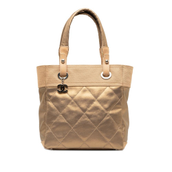 Chanel B Chanel Gold Coated Canvas Fabric Small Paris-Biarritz Tote Italy