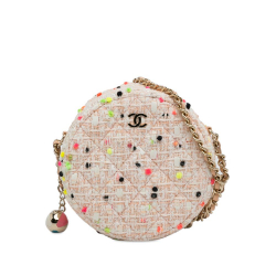 Chanel AB Chanel Brown Beige Tweed Fabric CC Round Crossbody Bag Italy
