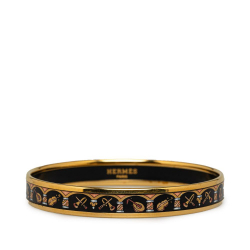 Hermès B Hermes Black with Gold Enamel Metal Narrow Bangle Austria
