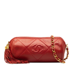 Chanel B Chanel Red Lambskin Leather Leather Quilted Tassel Barrel Crossbody Bag Italy