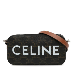 Celine AB Celine Brown Coated Canvas Fabric Mini Cuir Triomphe Camera Bag Italy