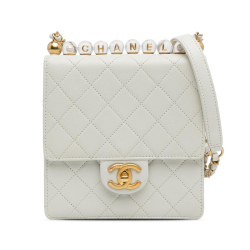 Chanel AB Chanel White Lambskin Leather Leather Small Chic Pearls Flap Italy